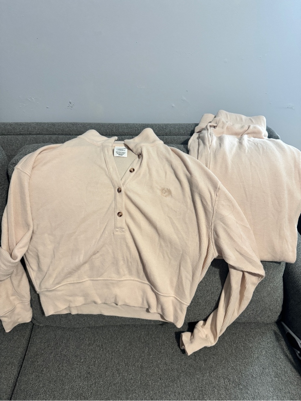 PINK Victoria's Secret Women’s Light Beige Henley Thermal Top